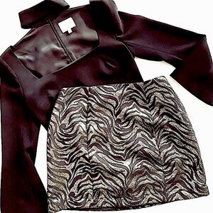 MINKPINK | Friday Forever | Black and Gold Metallic Tiger Stripe Mini Skirt